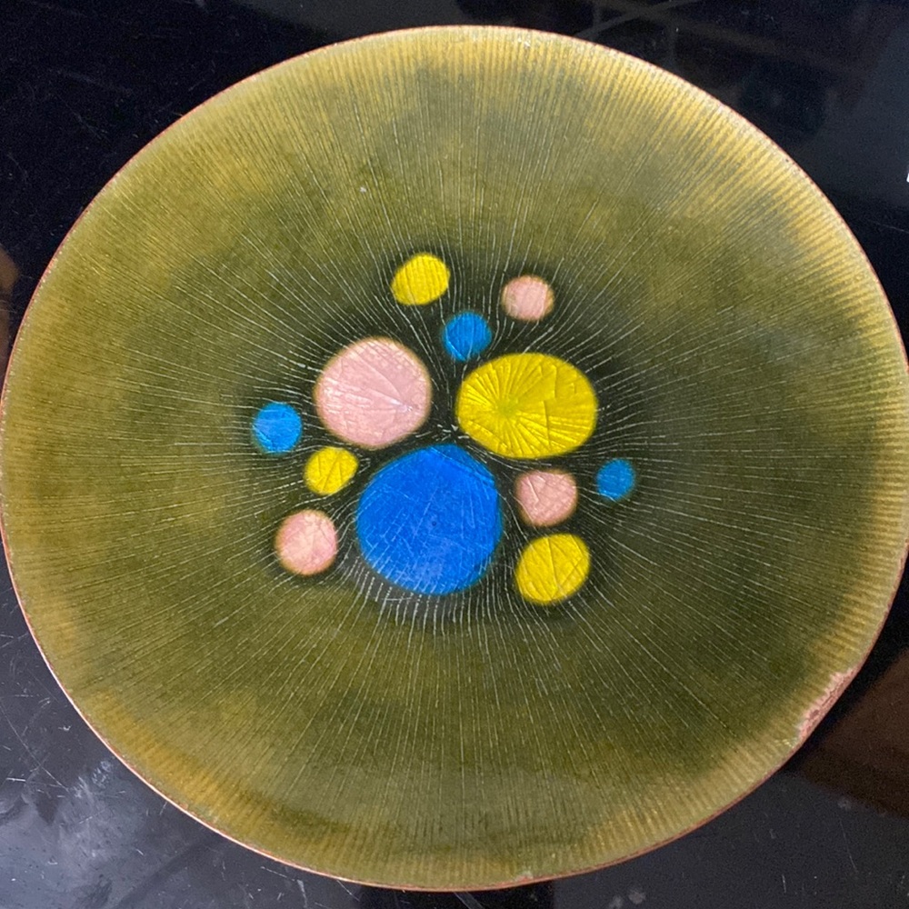 Annemarie Davidson Enamel & Copper dish in starburst design.